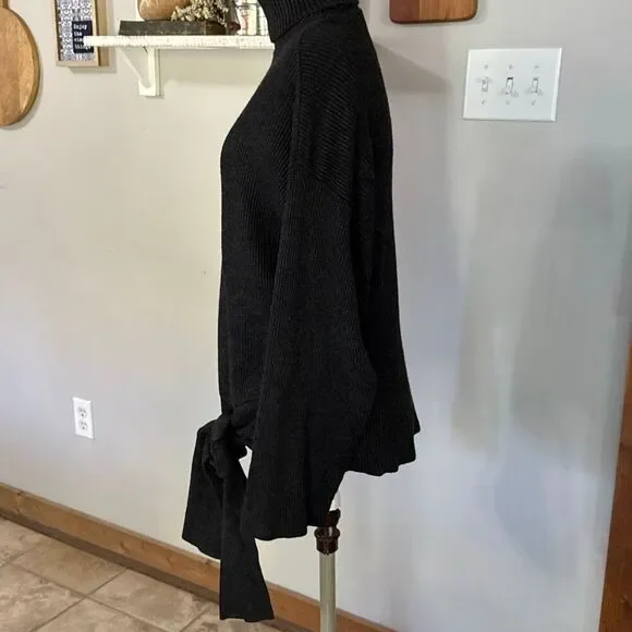 Zara knit ribbed turtleneck sweater womens size small tie waist modest minimalis - Picture 5 of 10